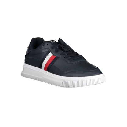 Tommy Hilfiger blue leather sneaker med sort overdel, hvid og rød stribe og chunky hvid sål