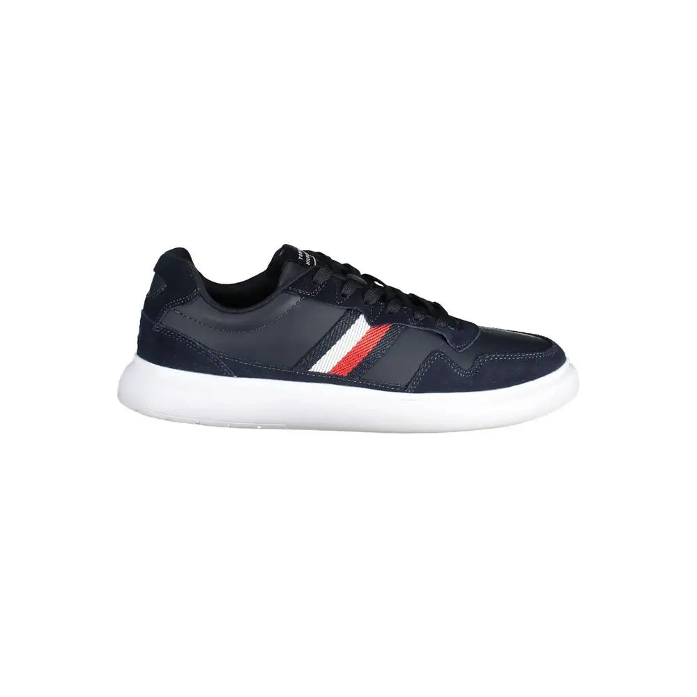 Tommy Hilfiger blue lædersneakers i marineblå med hvide og røde striber