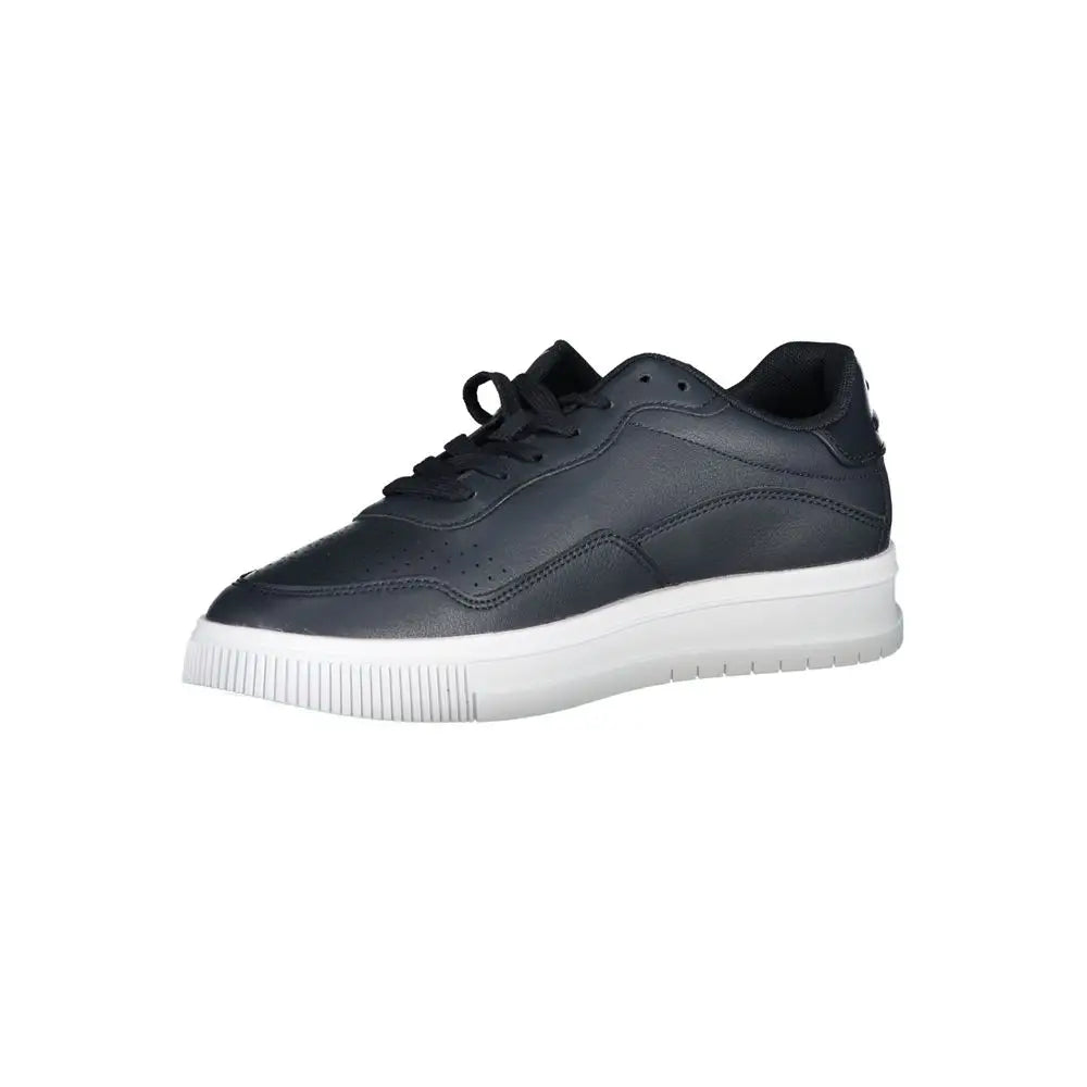 Tommy hilfiger blue leather low-top sneakers med sort læder og hvid sål