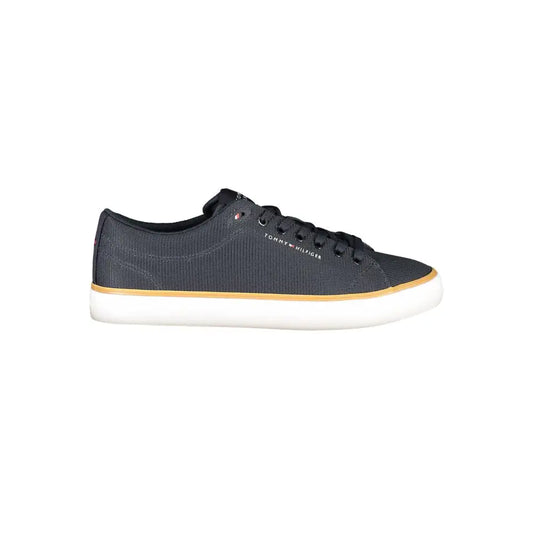 Sort Tommy Hilfiger blue polyester herre sneakers i sort canvas med hvid gummisål og tan midsole