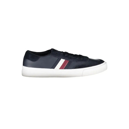 Tommy Hilfiger blå polyester sneakers med marineblå læder og striber