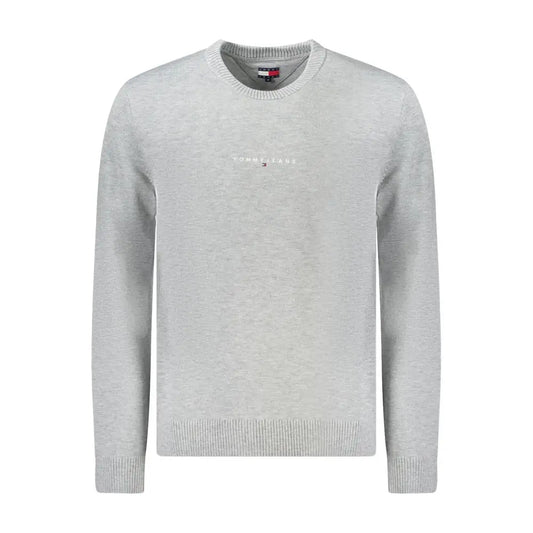 Grå hejret Tommy Hilfiger crewneck sweater med hvid logo og brun uld