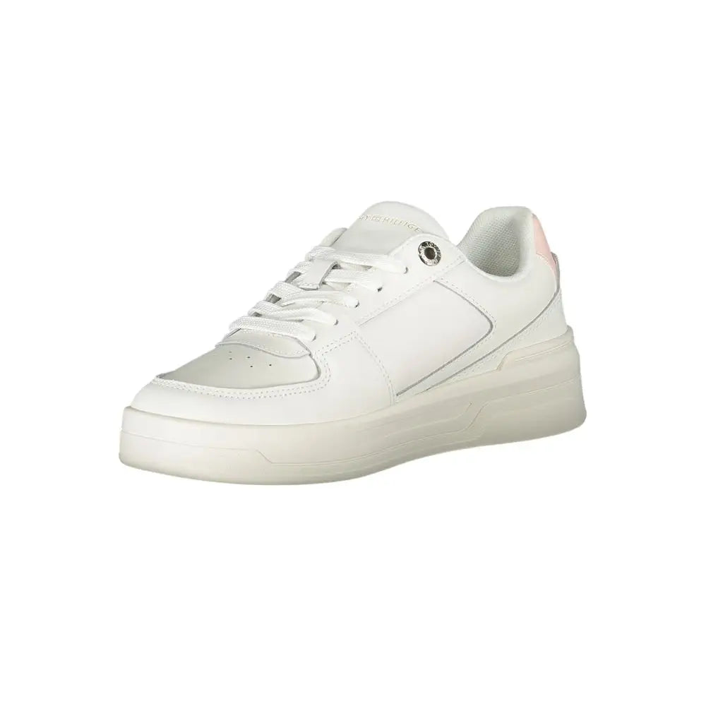 Tommy Hilfiger elegant white lace-up sneaker with pink heel accents