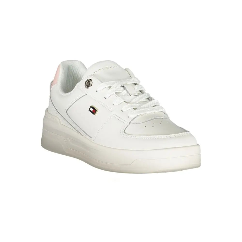 Tommy hilfiger elegant white lace-up sneaker med pink detaljer