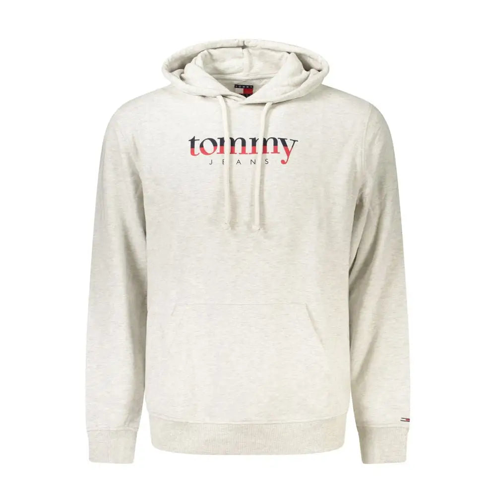 Tommy Hilfiger grå bomulds sweater med creme-hvid hættetrøje og rød sort logo