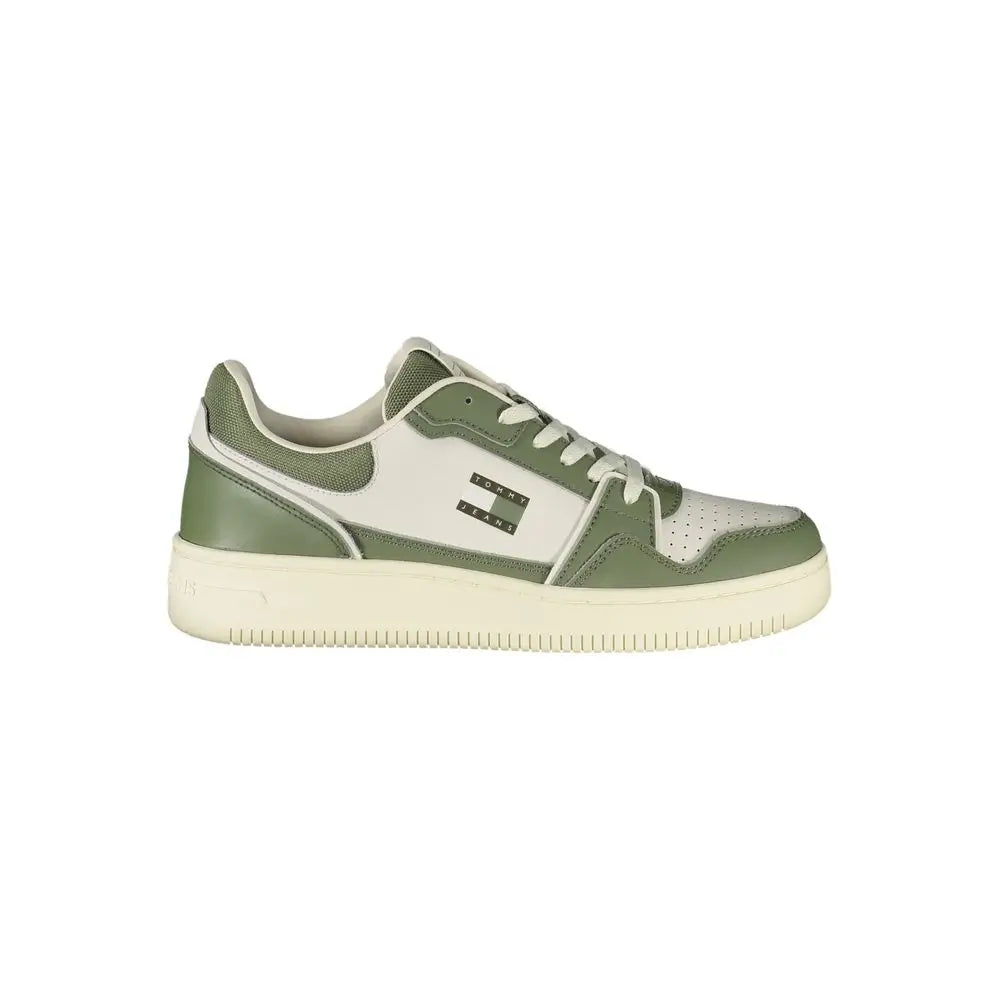 Tommy Hilfiger green leather sneakers med olivengrøn overdel og hvid sål