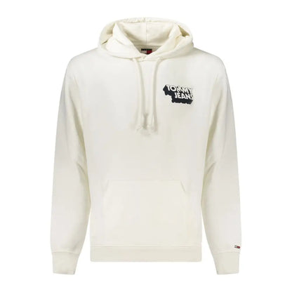 Tommy Hilfiger cremfarvet hoodie med sort logo og matchende snører