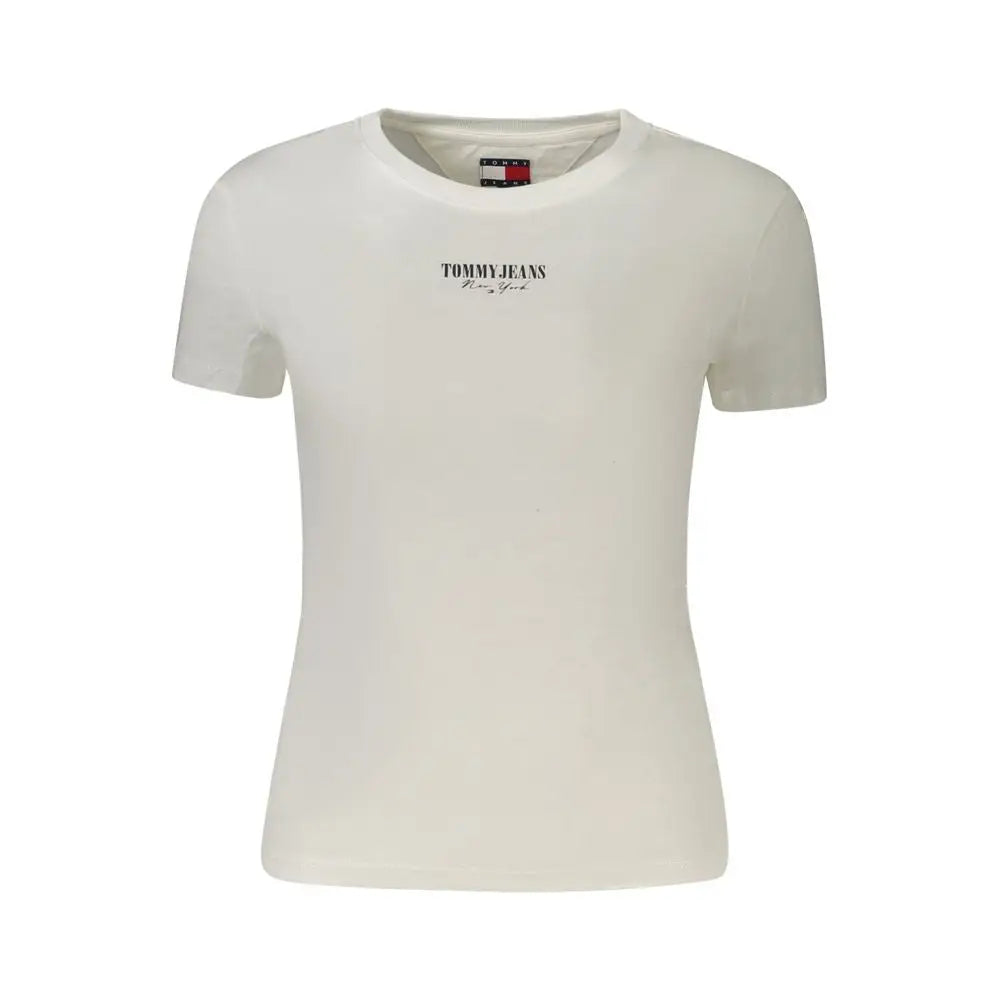 Tommy Hilfiger hvid bomuldst-shirt med sort logo, outlet mærkevare