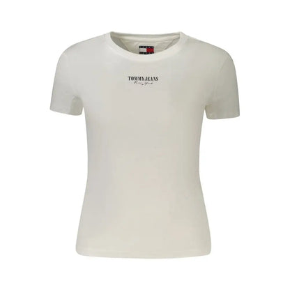 Tommy Hilfiger hvid bomuldst-shirt med sort logo, outlet mærkevare