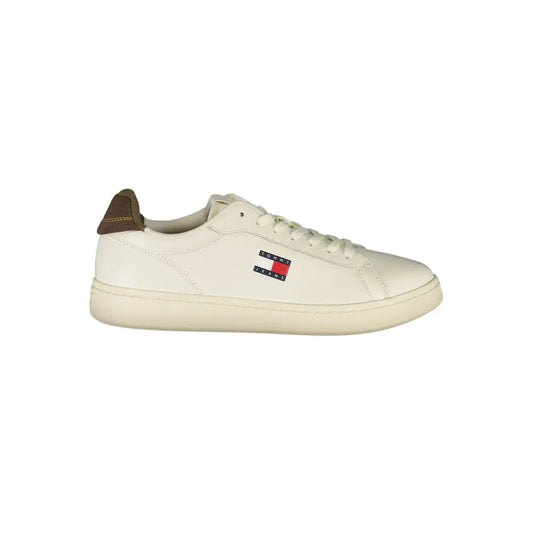 Tommy Hilfiger hvide læder sneakers med brun hælflap bagfra