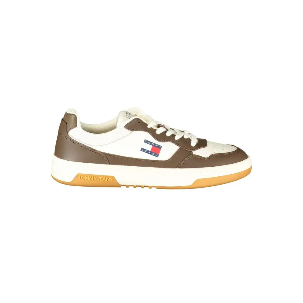 Tommy Hilfiger hvide læder sneakers med brun-hvid overdel og gum-sål