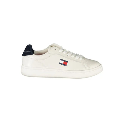 Tommy Hilfiger hvide læder sneakers med navy hæl og flag-logo