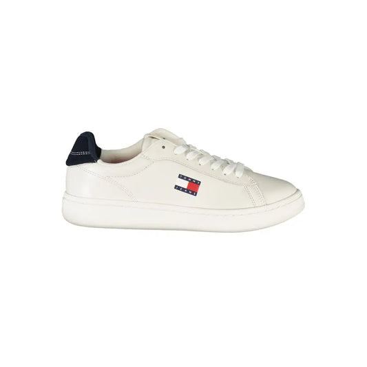 Tommy Hilfiger hvide læder sneakers med navy hæl og flag-logo