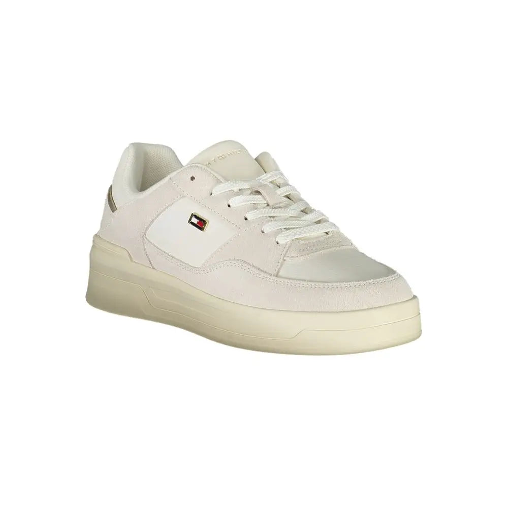 Tommy hilfiger white leather kvinders sneakers med minimalistisk design