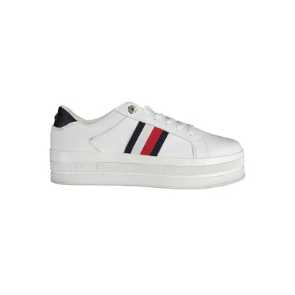 Tommy Hilfiger hvide polyester sneakers med sorte og røde striber