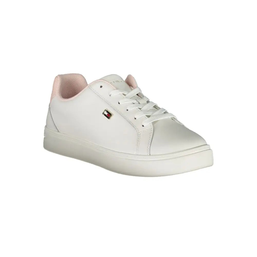 Hvide Tommy Hilfiger polyester sneakers med pink krave og logo