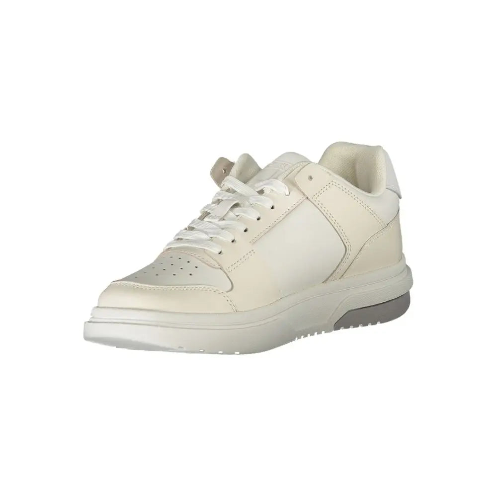 Tommy Hilfiger white polyester sneakers med cremfarvet læder og hvidt sål
