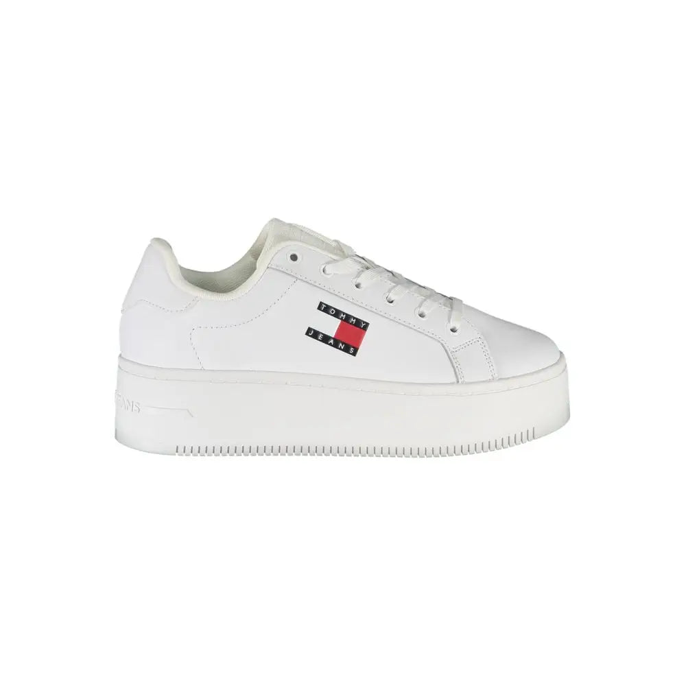 Tommy Hilfiger hvide polyester sneakers med platform og flag-logo