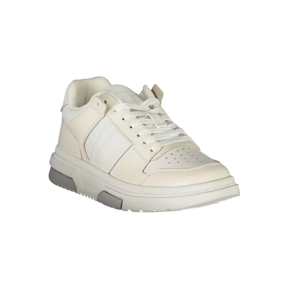 Tommy hilfiger white polyester sneakers i cremfarvet læder med hvid sål