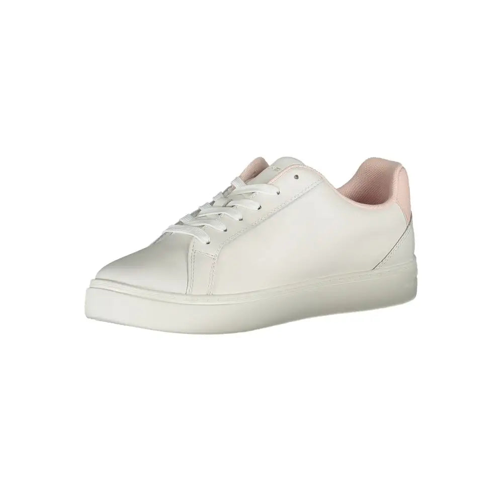 Tommy Hilfiger hvide polyester sneakers med hvide læder og pinke accenter