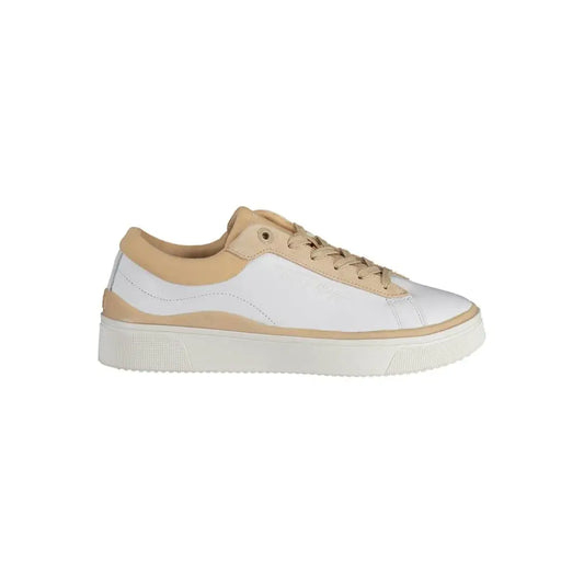 Tommy Hilfiger hvide polyester sneakers med beige læder og hvid gummisål