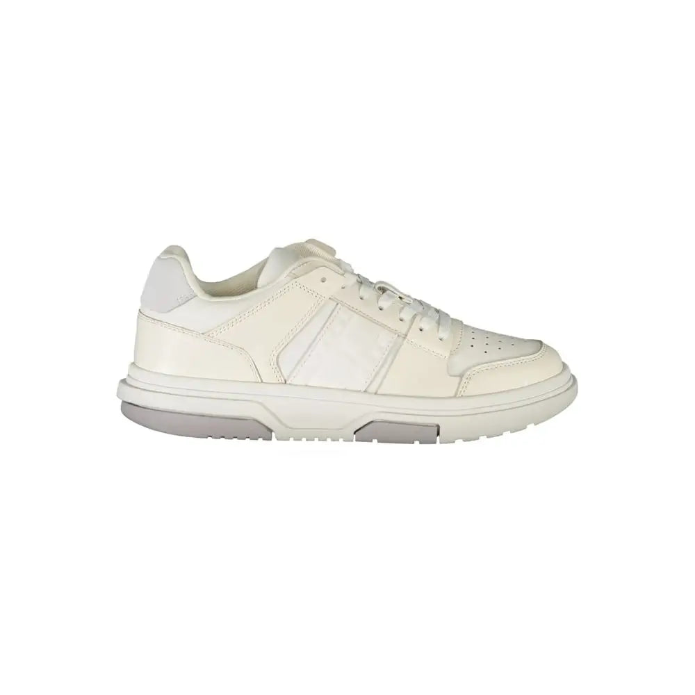 Tommy Hilfiger white polyester sneakers med cremfarvet læderdesign og grå accenter