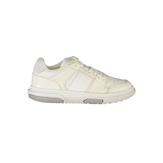 Tommy Hilfiger white polyester sneakers med cremfarvet læderdesign og grå accenter