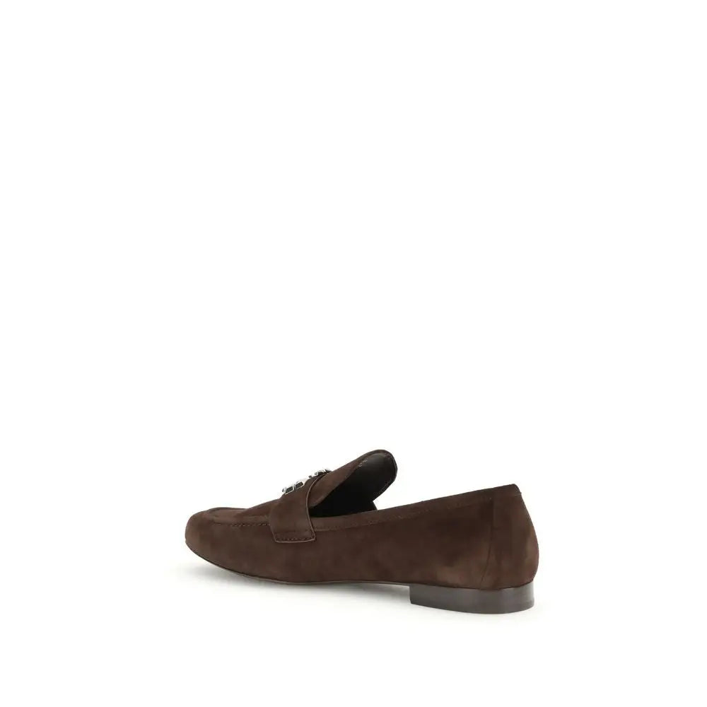 Tory Burch Eleanor loafer i brun suede med metallspænde