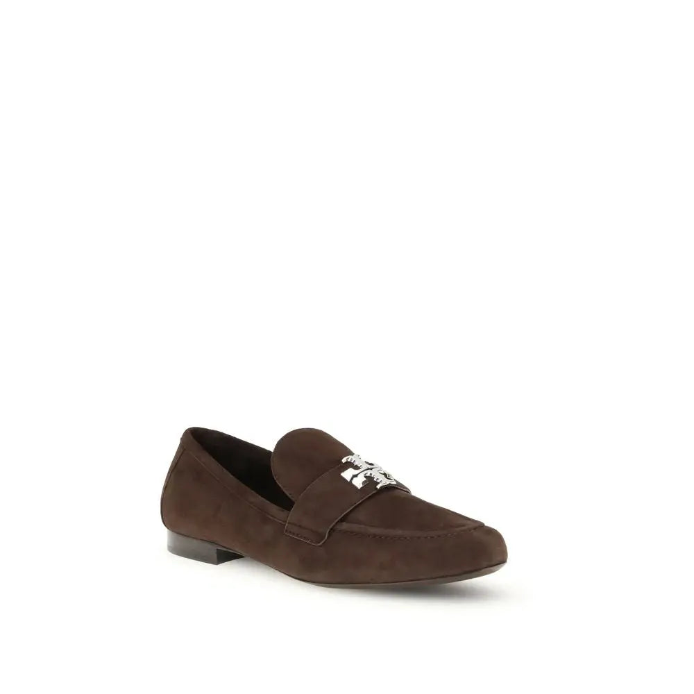 Tory Burch Eleanor loafer i brunt suede med sølv emblem