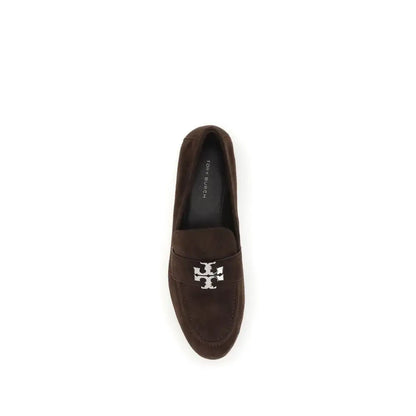 Tory Burch Eleanor loafer i brun suede med sølv T-logo spænde