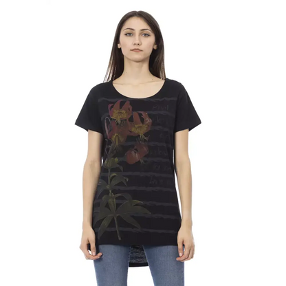 Trussardi Action black short-sleeved t-shirt med røde liljer og grønne blade