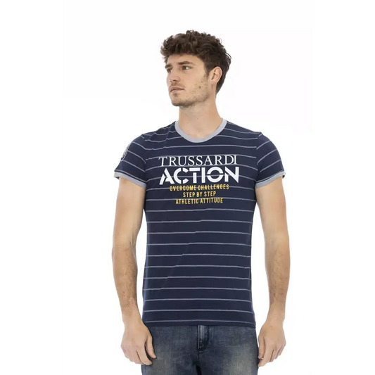 Trussardi Action Blue Cotton T-shirt med navyblå og hvide striber