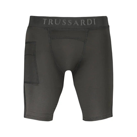 Trussardi sorte kompressionsshorts i mørkegrå polyester med brandet taljebånd og side lomme