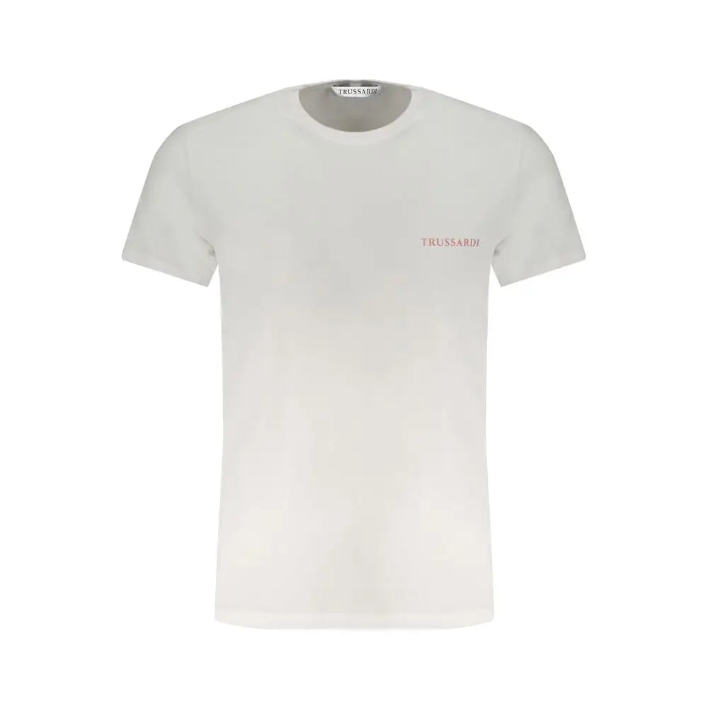Minimalist Trussardi white cotton t-shirt with pink logo on chest