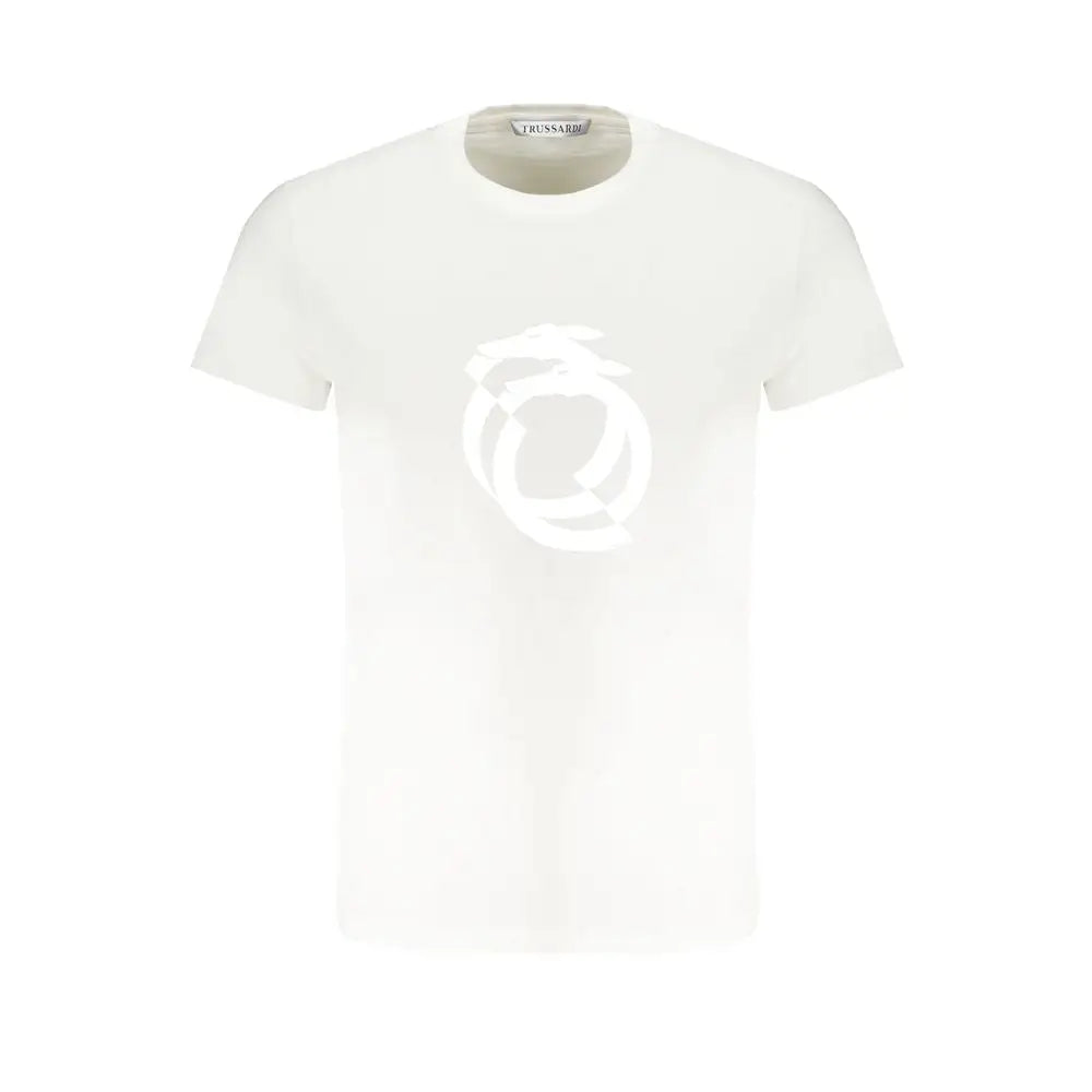Trussardi white cotton t-shirt med subtil logo i midten