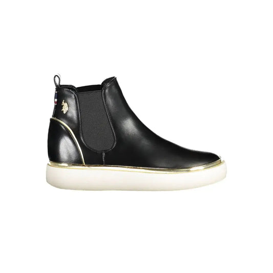 U.S. Polo Assn. black polyester women boot med sorte læder og guld accenter