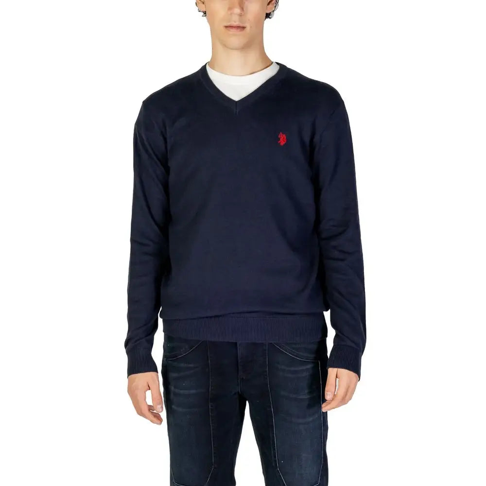 U.S. Polo Assn. blå bomuldscashmere sweater med rødt logo