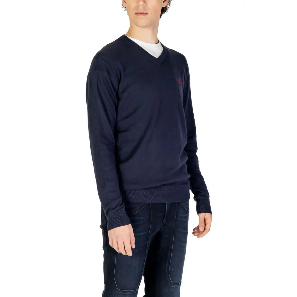 U.S. Polo Assn. blå bomuld cashmere sweater med rødt logo, 100% originale brands