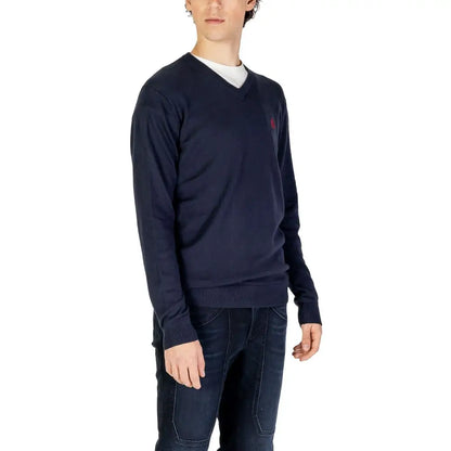 U.S. Polo Assn. blå bomuld cashmere sweater med rødt logo, 100% originale brands