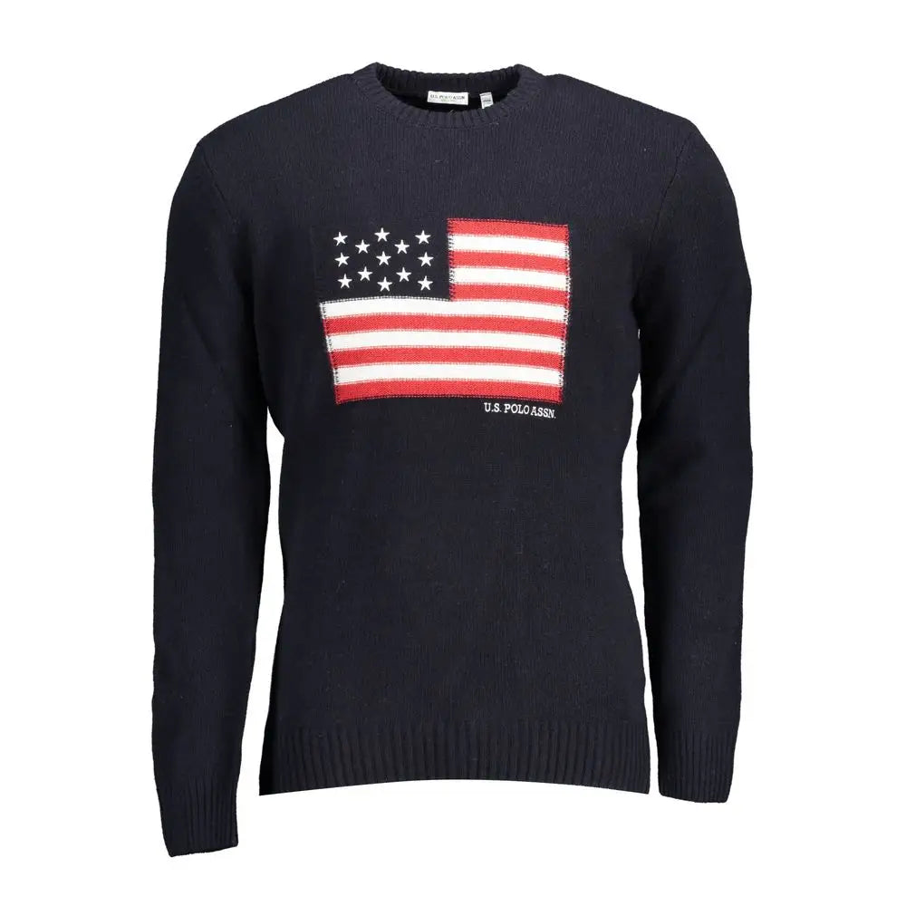 U.S. Polo Assn. blå uldsweater med USA-flag og U.S. på brystet