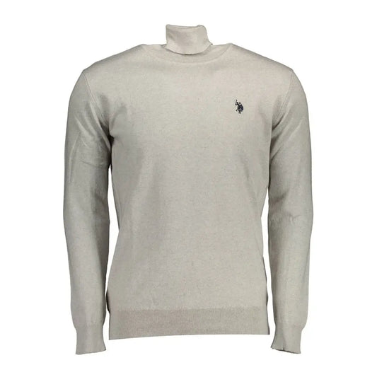 U.S. Polo Assn. grå bomuldssweater med beige turtleneck og logo