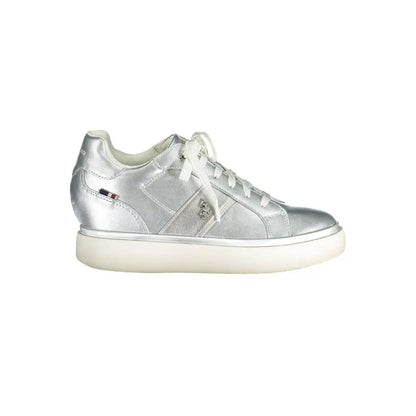 Sølvmetallic læder polo assn sneakers med hvide snører og creme sål