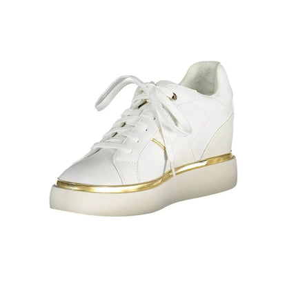 Hvide polyester sneakers fra U.S. POLO ASSN. med guld accenter og platform sål