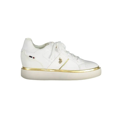 Hvide polyester sneakers fra U.S. POLO ASSN. med guld accenter og hest emblem