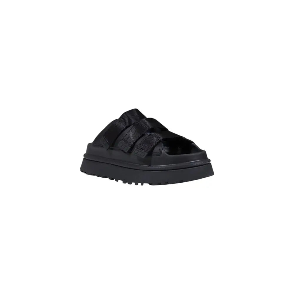 Sort UGG sort black kunstlæder platform med brede justerbare remme og tekstureret gummisål