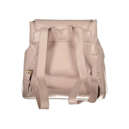 Valentino bags pink polyethylene backpack in beige leather with adjustable straps and gold hardware