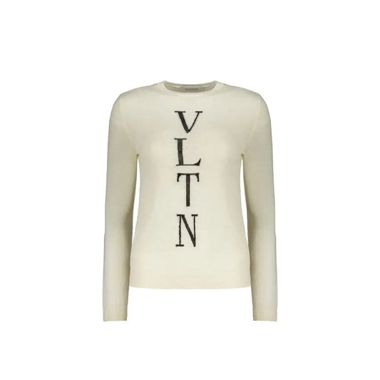 Valentino beige virgin wool sweatshirt with cream color and black VLNT lettering