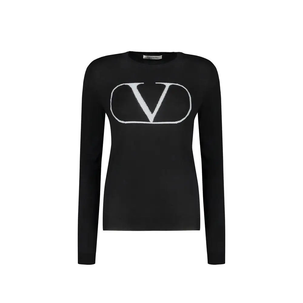 Valentino sort virgin wool sweatshirt med hvid logo-broderi