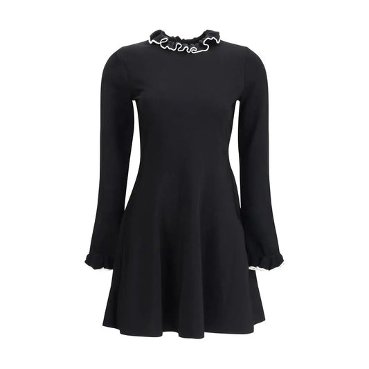 Sort valentino knit dress med volants i sort med hvide volaner