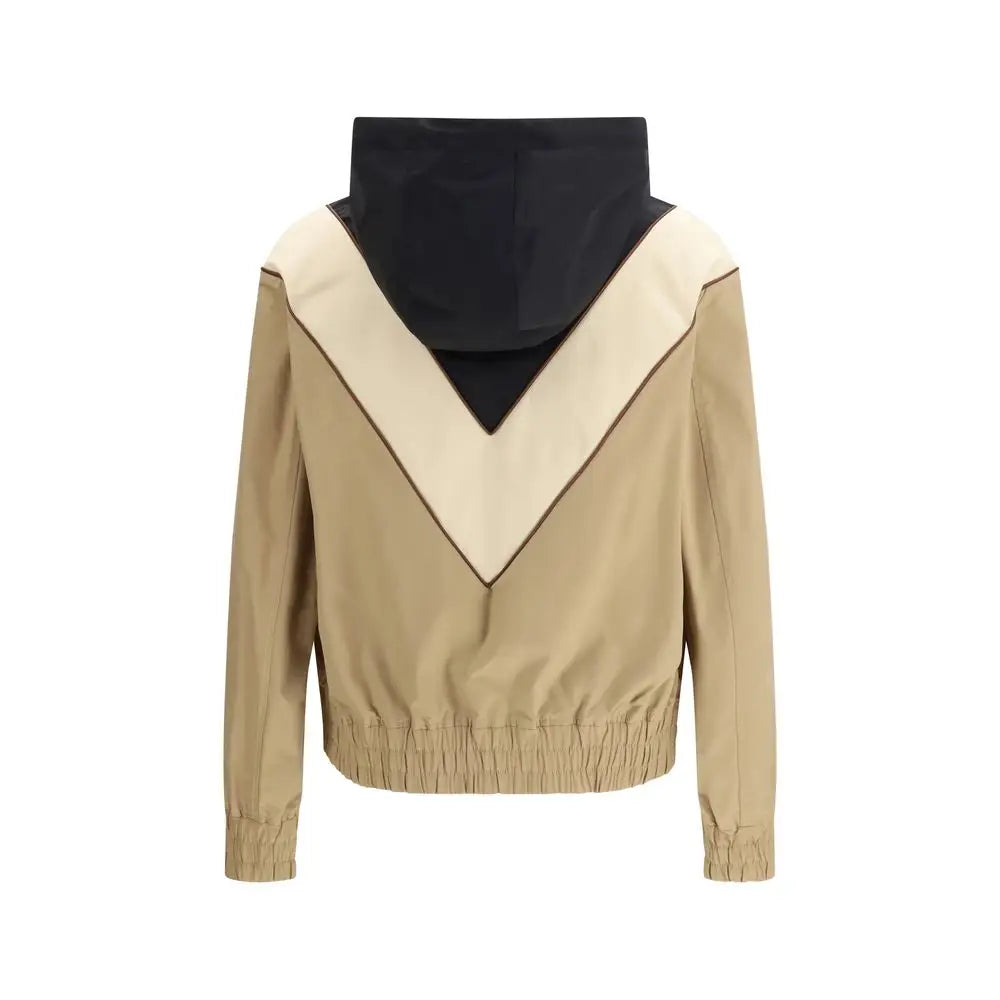 Valentino multicolor polyester shell jacket in beige and black hooded design